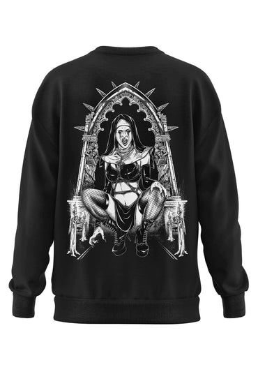 Schwerers unisex sweatshirt vampirenonne mit detailreicher schwarz-weißer grafik aus recyceltem polyester und strapazierfähigem stoff