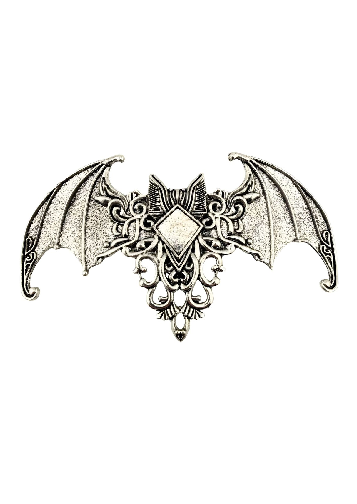 Antiker silberner gotischer Fledermaus-Haarklammer mit Filigran und Diamantakzent