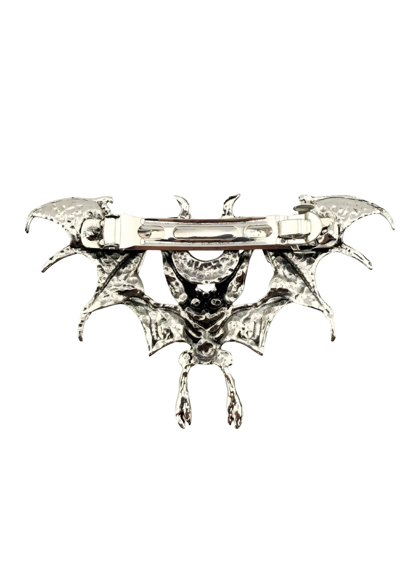 Silberner gotischer Metall-Bat-Brooch mit Totenkopf-Zentrum
