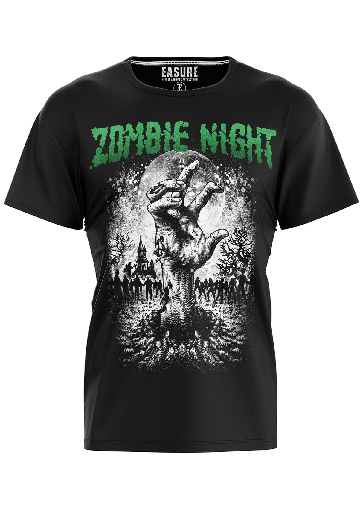 Schwarzes T-Shirt mit Zombiemotiv.