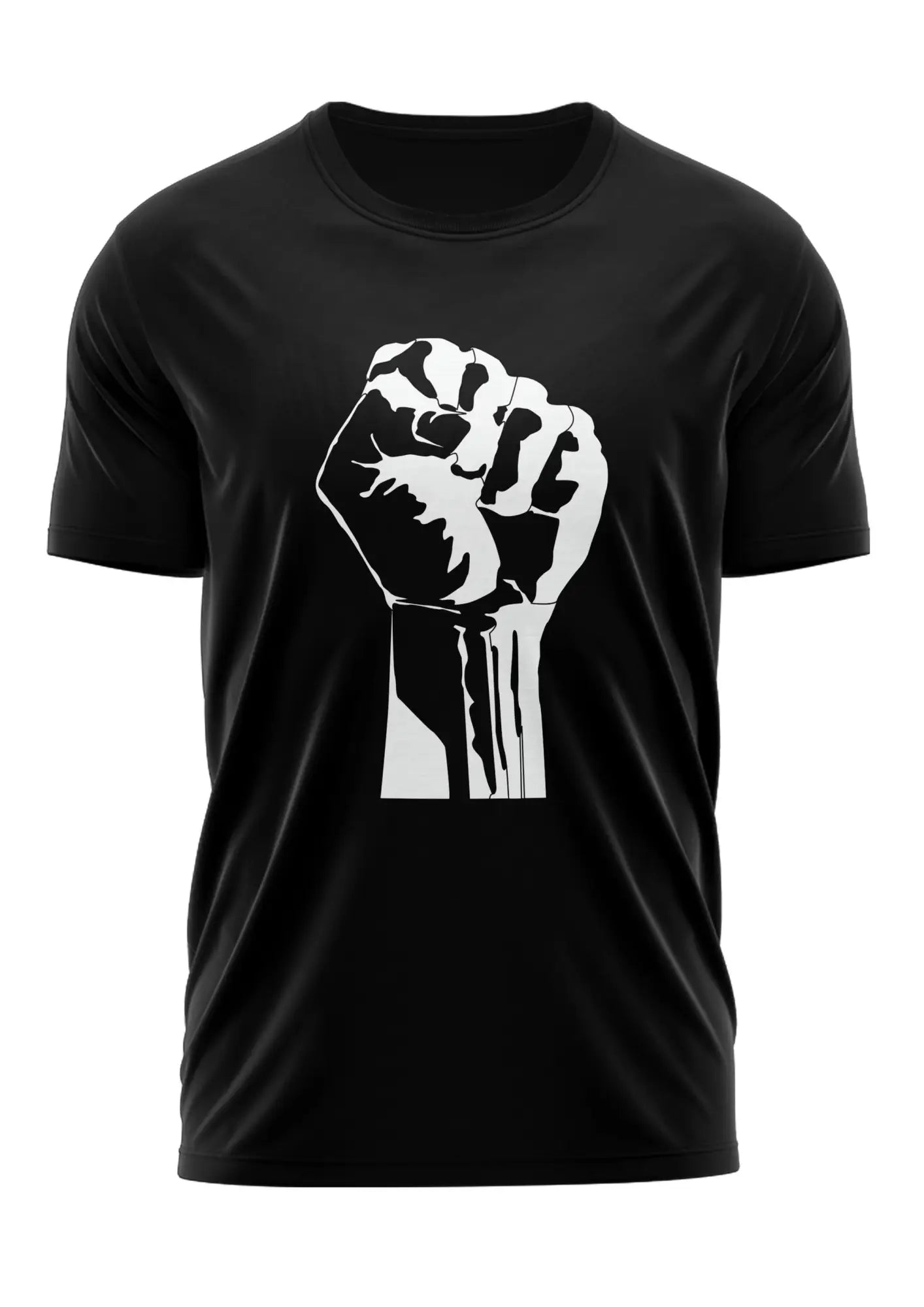 Schwarzes Unisex-T-Shirt mit geballter Faust gegen Faschismus