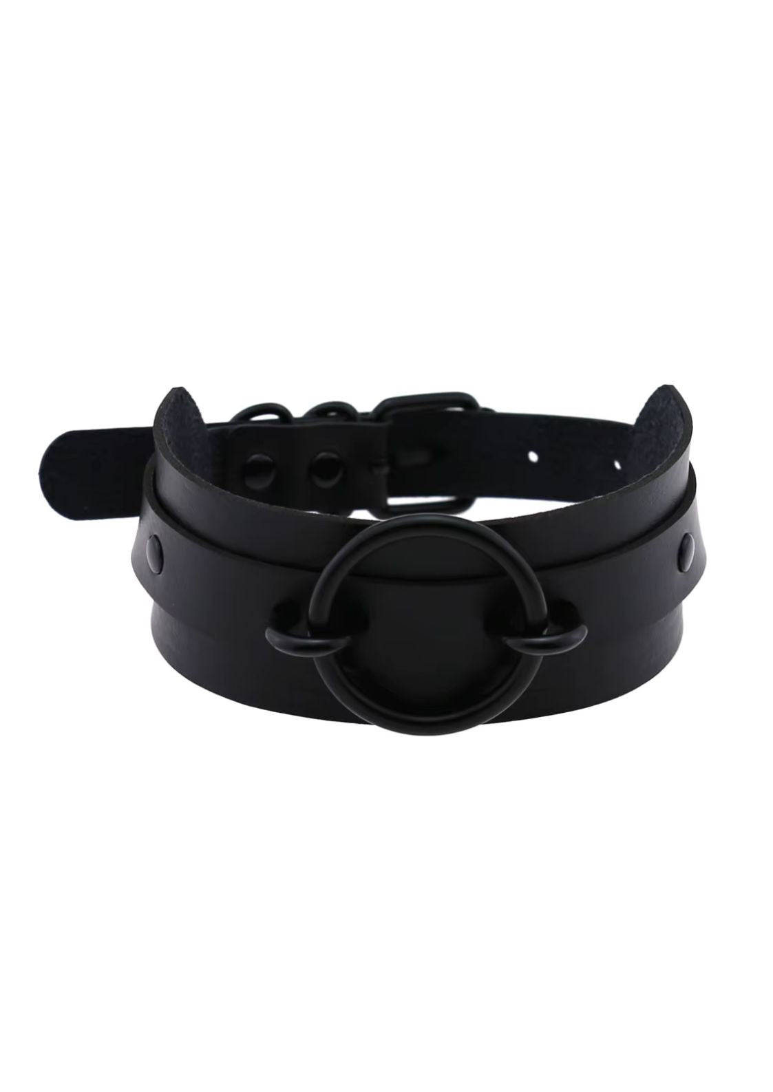 Schwarzer Leder-Goth-Choker mit Ring und Schnalle, unisex
