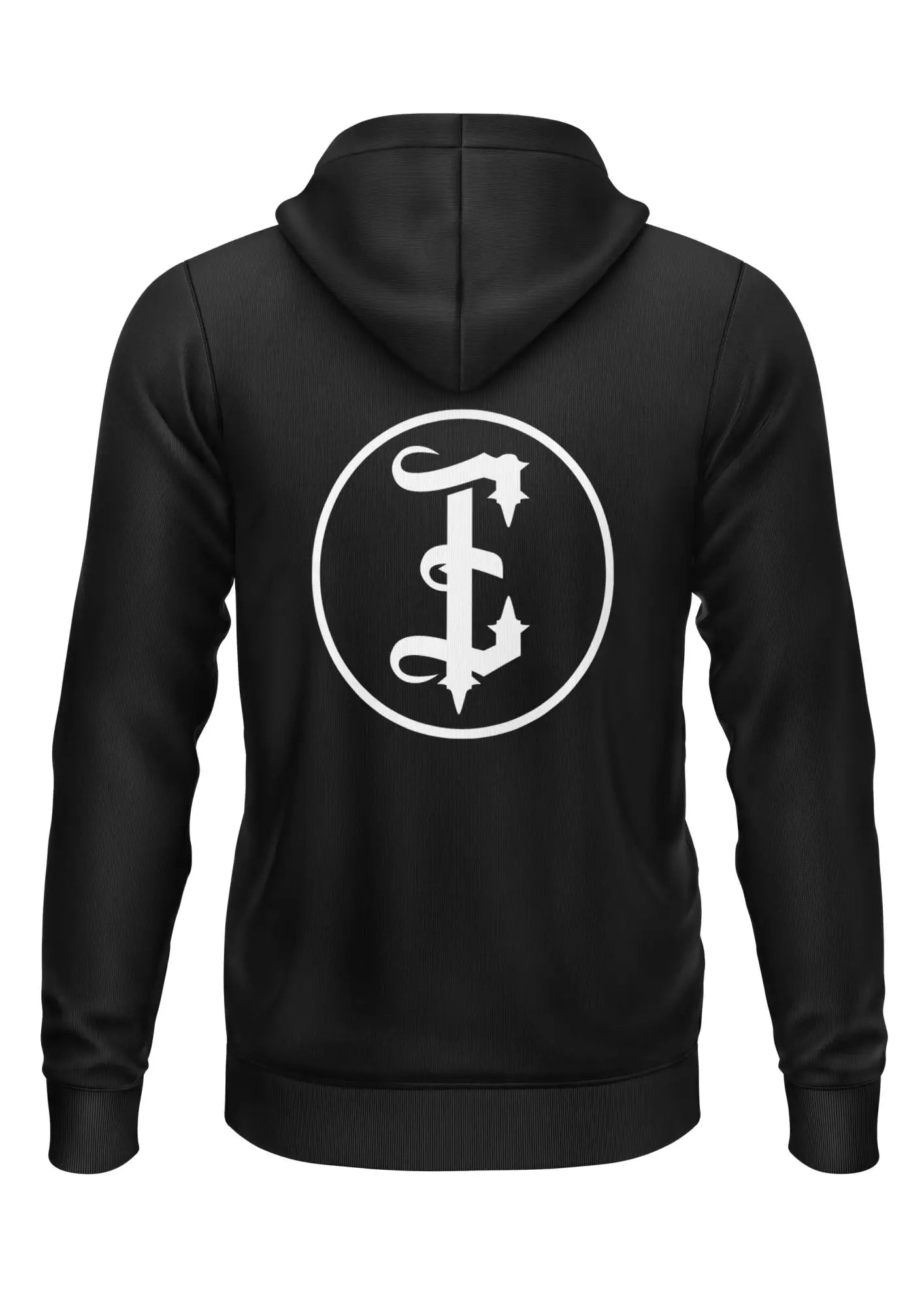 Schwarzer Easure Unisex Hoodie mit weißem runden Logo und Backprint