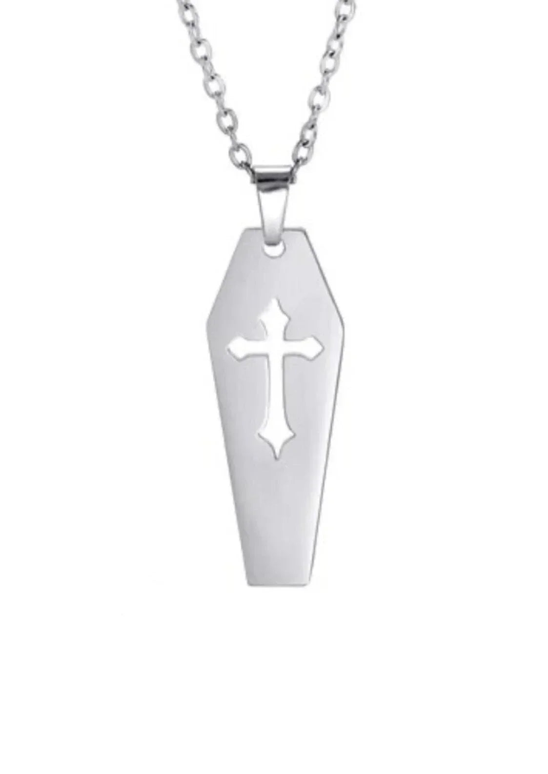 Silberner Sarganhänger-Halskette mit Kreuz-Ausschnitt, vergleichen