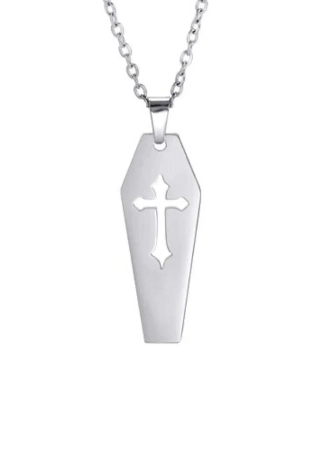 Silberner Sarganhänger-Halskette mit Kreuz-Ausschnitt, vergleichen