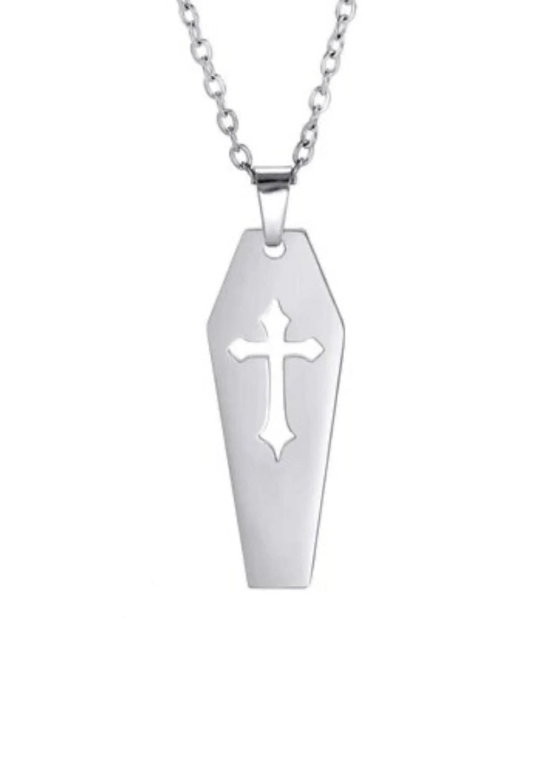 Silberner Sarganhänger-Halskette mit Kreuz-Ausschnitt, vergleichen