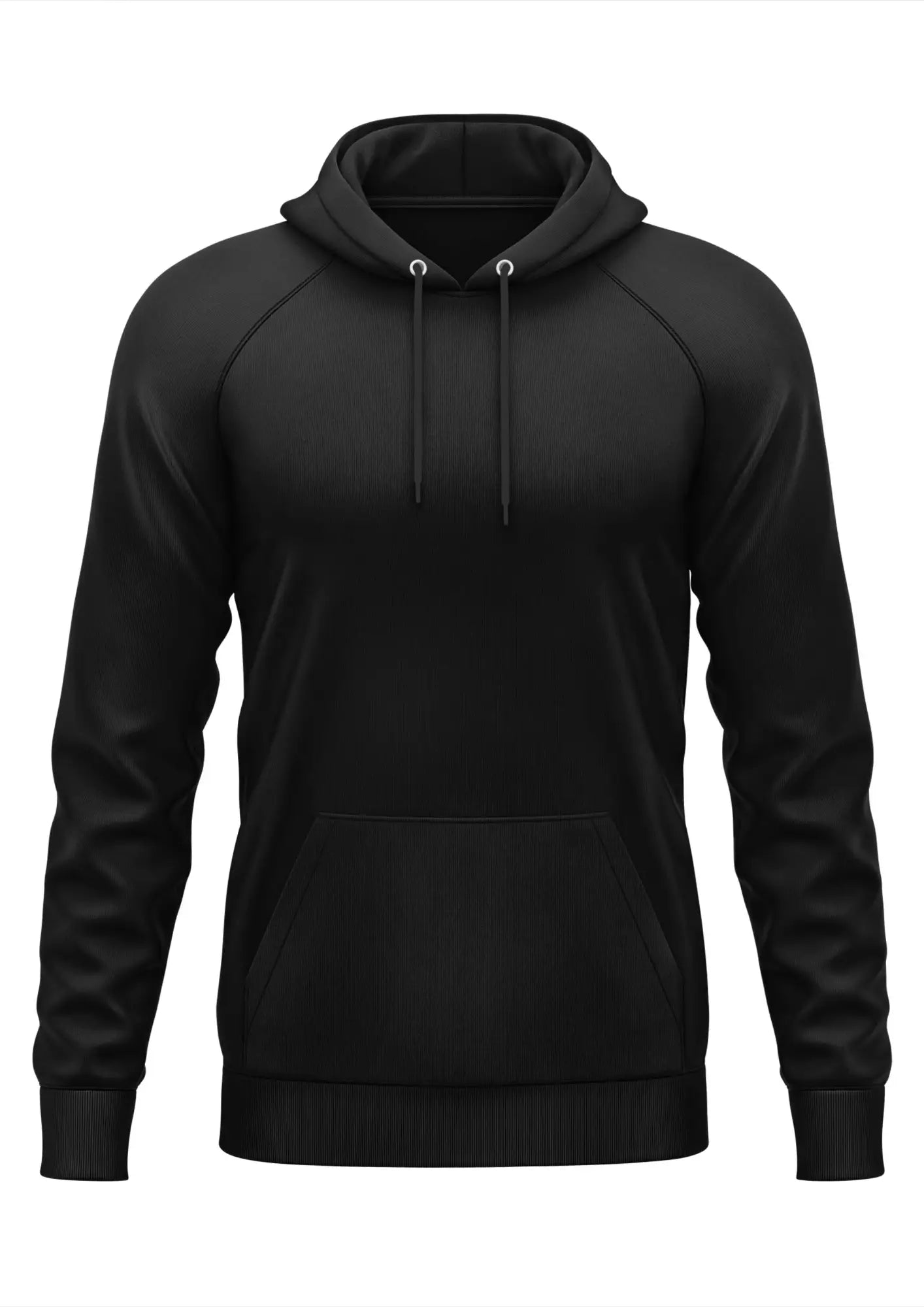 Schwarzes Unisex-Gothic-Hoodie mit Känguru-Tasche und Schnürsenkeln.