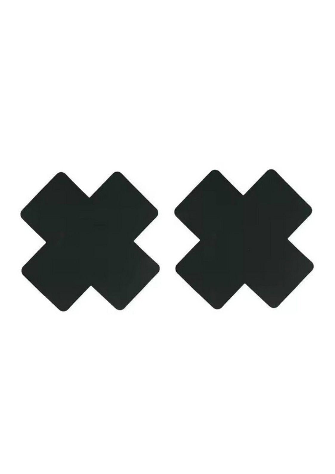 Schwarze x-förmige nippel pasties mit starkem halt für einen gothic look und sicheren tragekomfort