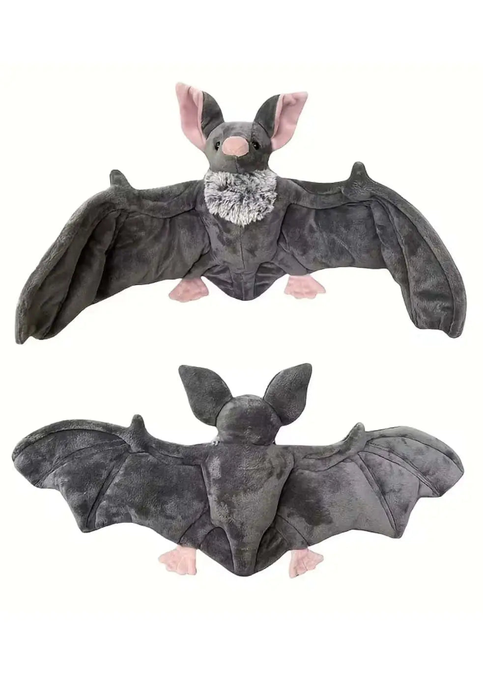 Grauer Plüschfledermaus mit pinken Ohren und Füßen, gothic Plüschtiere.