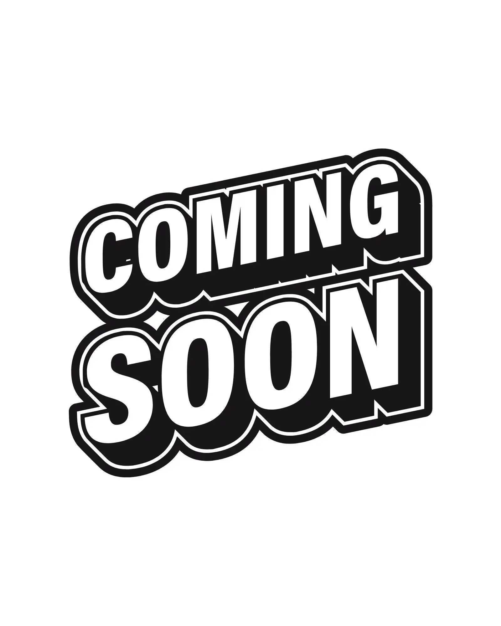 Baldes Schwarz-Weiß Coming Soon Grafik für STIEFELANHÄNGER, unisex Design.