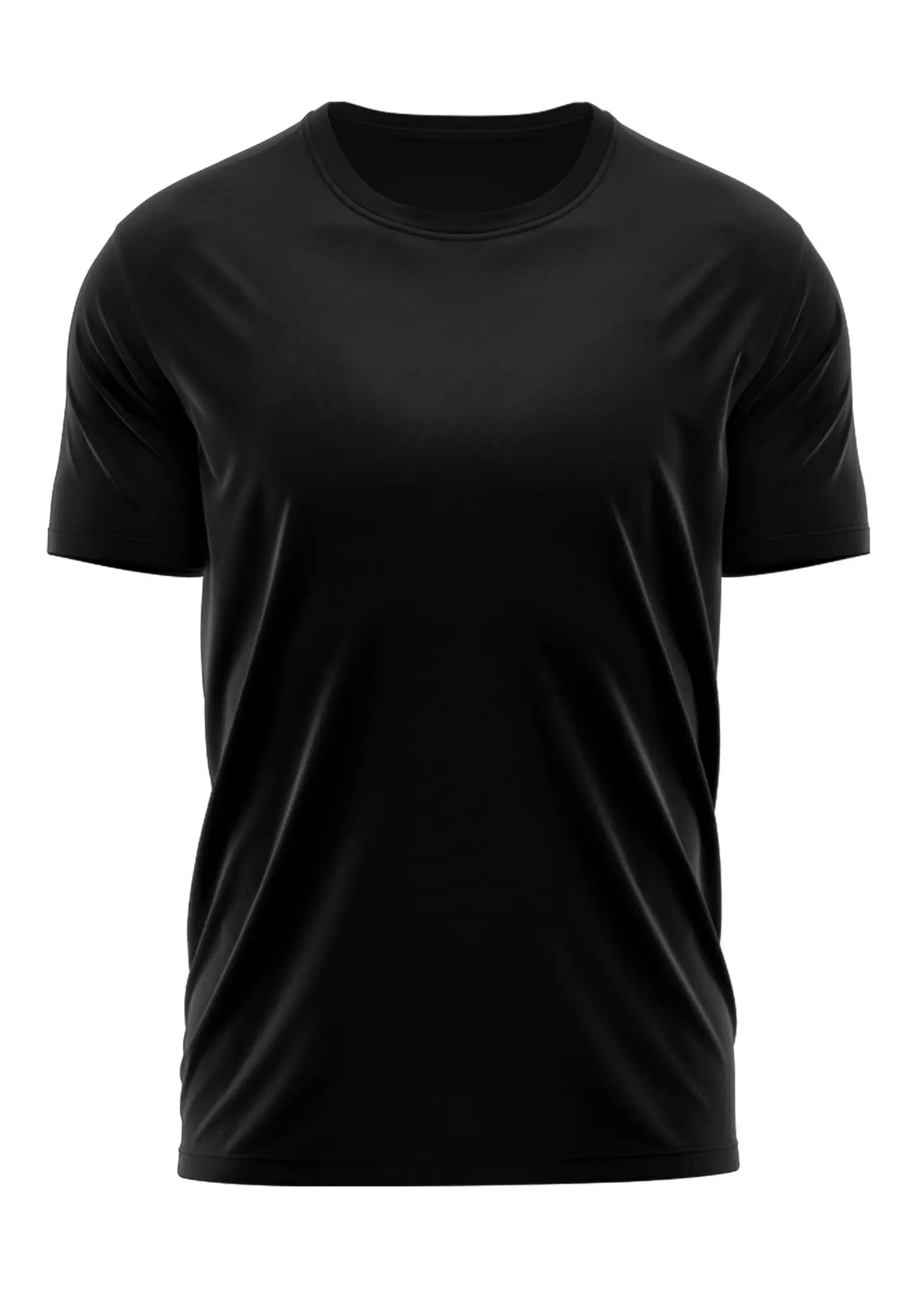 Schwarzes T-Shirt kurzarm Crew-Neck glatter Stoff - Einzelheiten vergleichen