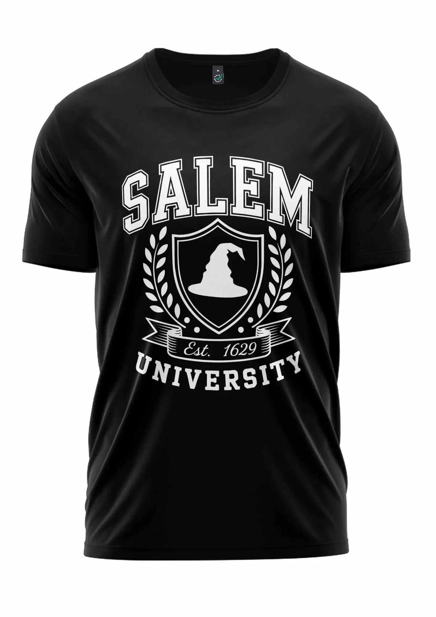 Schwarzes Unisex-Kindershirt mit Salem University Wappen