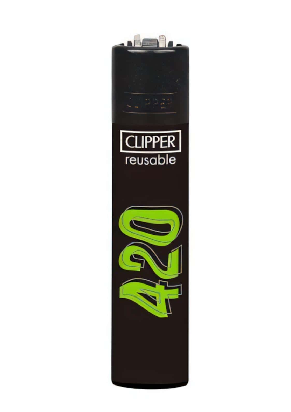 Black clipper nachfüllbares feuerzeug mit neongrünem 420 motiv ideal für gothic und dark fashion fans