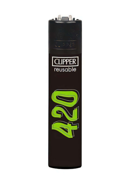 Black clipper nachfüllbares feuerzeug mit neongrünem 420 motiv ideal für gothic und dark fashion fans