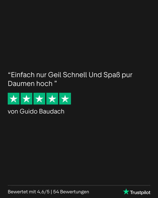 4,6/5-Sterne-Bewertung grünes Chat-Feld mit schwarzem Hintergrund und weißem Text.