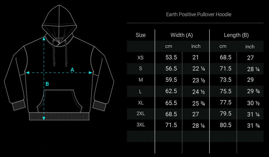 X GRÖßENTABELLE HOODIE EARTH POSITIVE