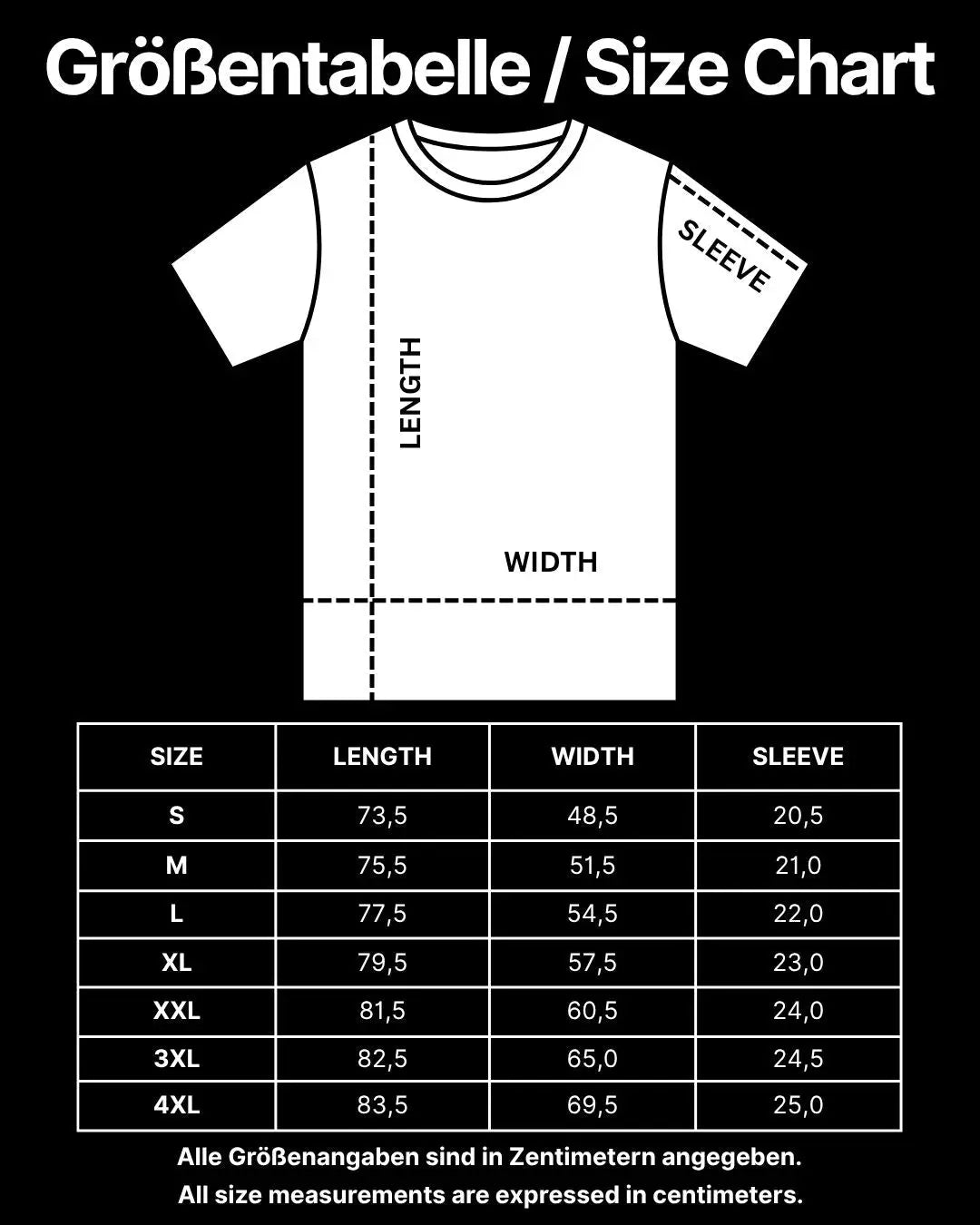 Größentabelle Unisex Shirt