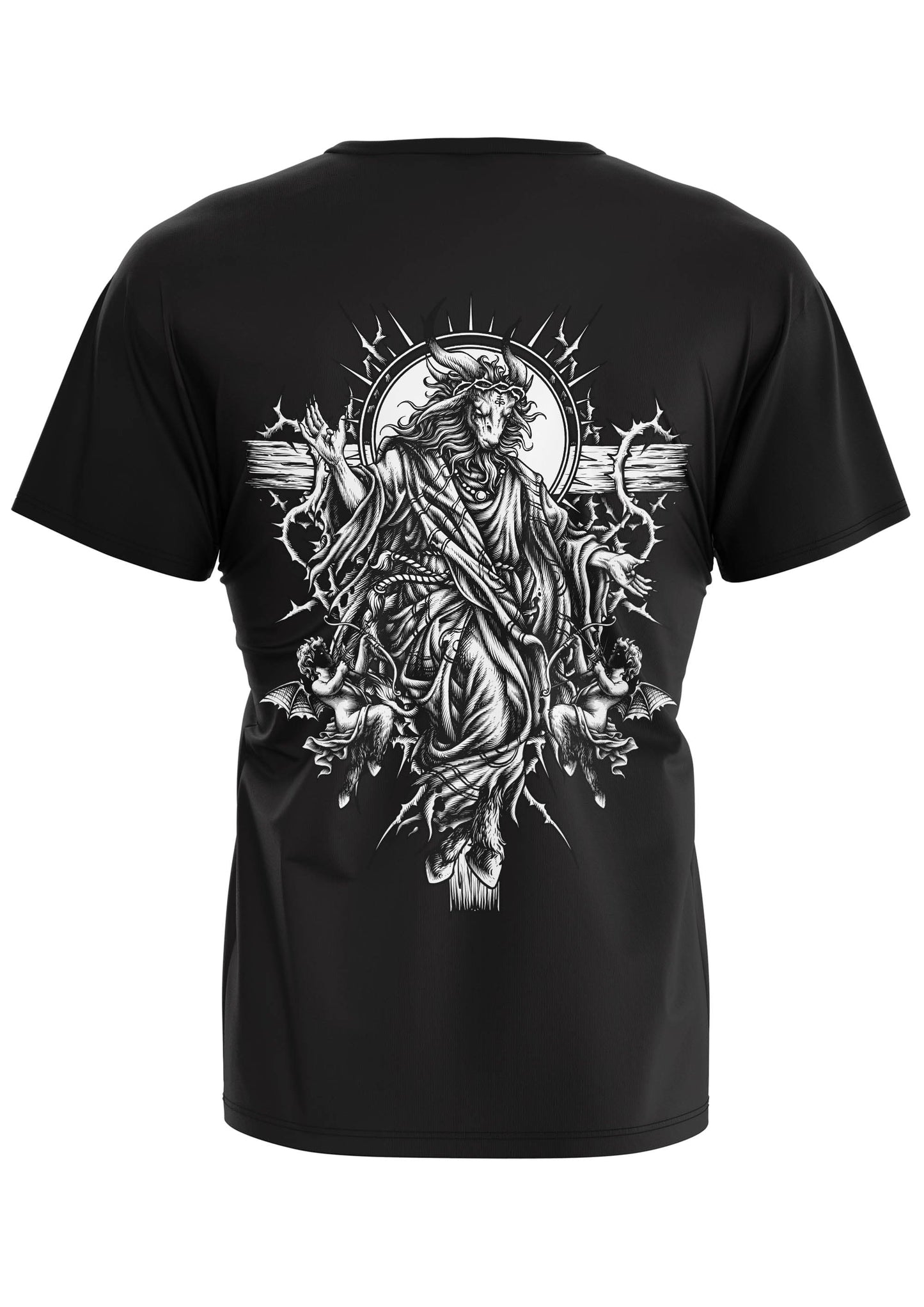 Schwarzes Gothic-Metal-T-Shirt ALMIGHTY mit Krone-Horn-Figur