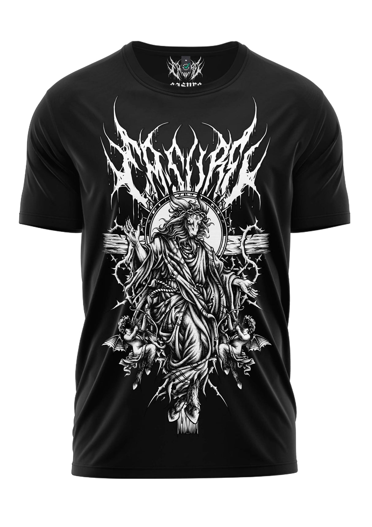 Schwarzes T-Shirt Almighty mit antichristlichem Dämonenmotiv