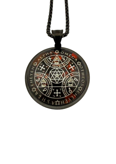 Schwarze Gothic Halskette mit Alpha Omega Anhänger in schwarz