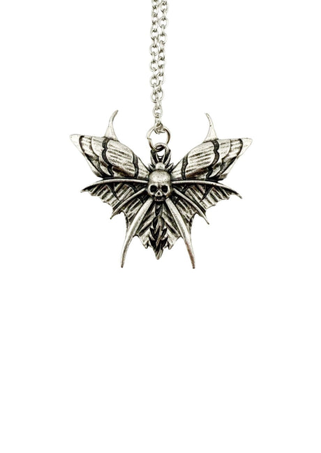 Silberne Totenkopf-Schmetterlingskette mit aufwendigen Flügeln und einer Kette.