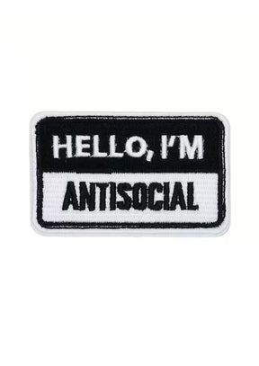 Schwarzer und weißer rechteckiger gestickter Aufnäher.