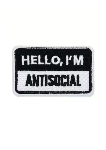 Schwarzer und weißer rechteckiger gestickter Aufnäher.