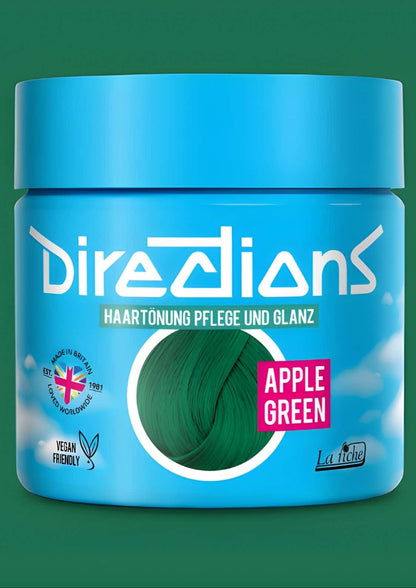 Ein blauer zylinderförmiger jar directions apple green semi-permanente haartönung mit pflegender formel für blondiertes haar