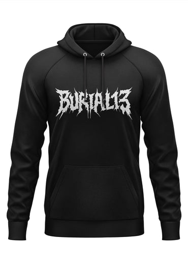 Schwarzes Gothic-Metal-Hoodie Ashes Burial 13 mit weißem Jagged-Grafik