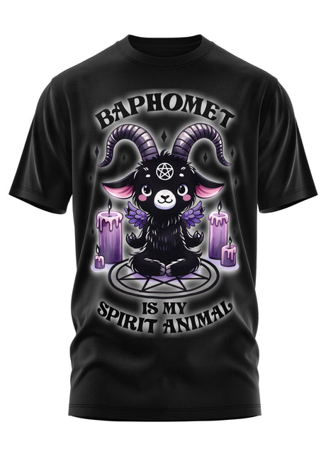 Schwarzes T-Shirt mit einem süßen Baphomet-Motiv.
