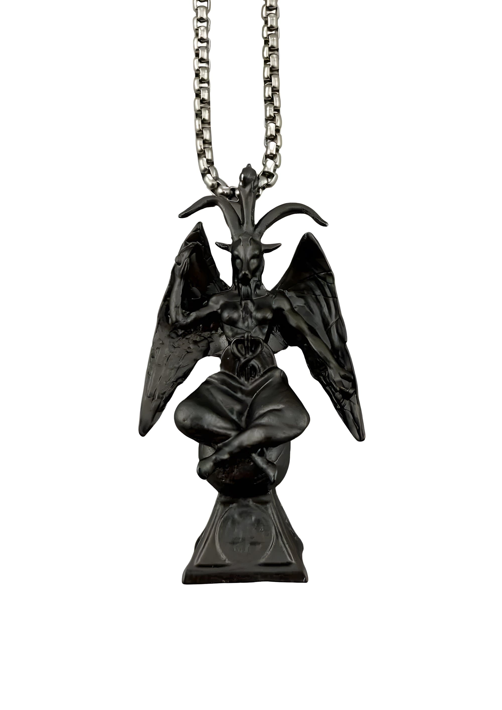 Schwarzes Black-Metal-Baphomet-Anhängerkettchen mit Flügeln und Hörnern.