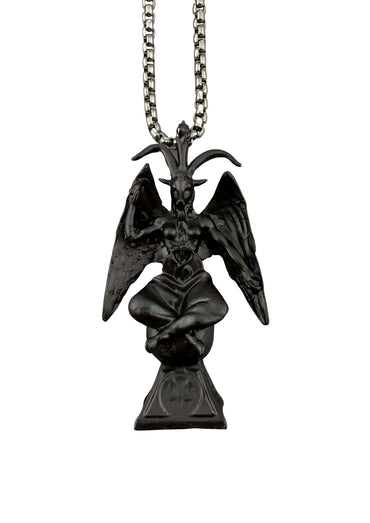 Schwarze baphomet vintage halskette mit flügeln und hörnern im gothic horror stil aus metall