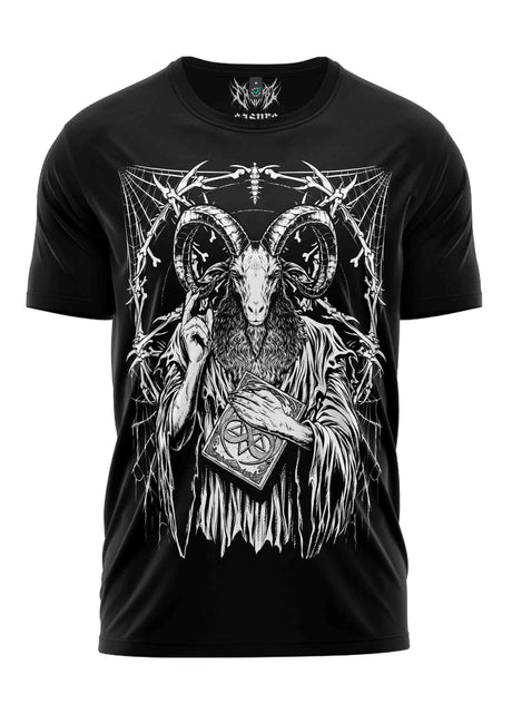 Schwarzes Gothic-Metal T-Shirt Baphomets Feast mit gehörntem Ziegenbock