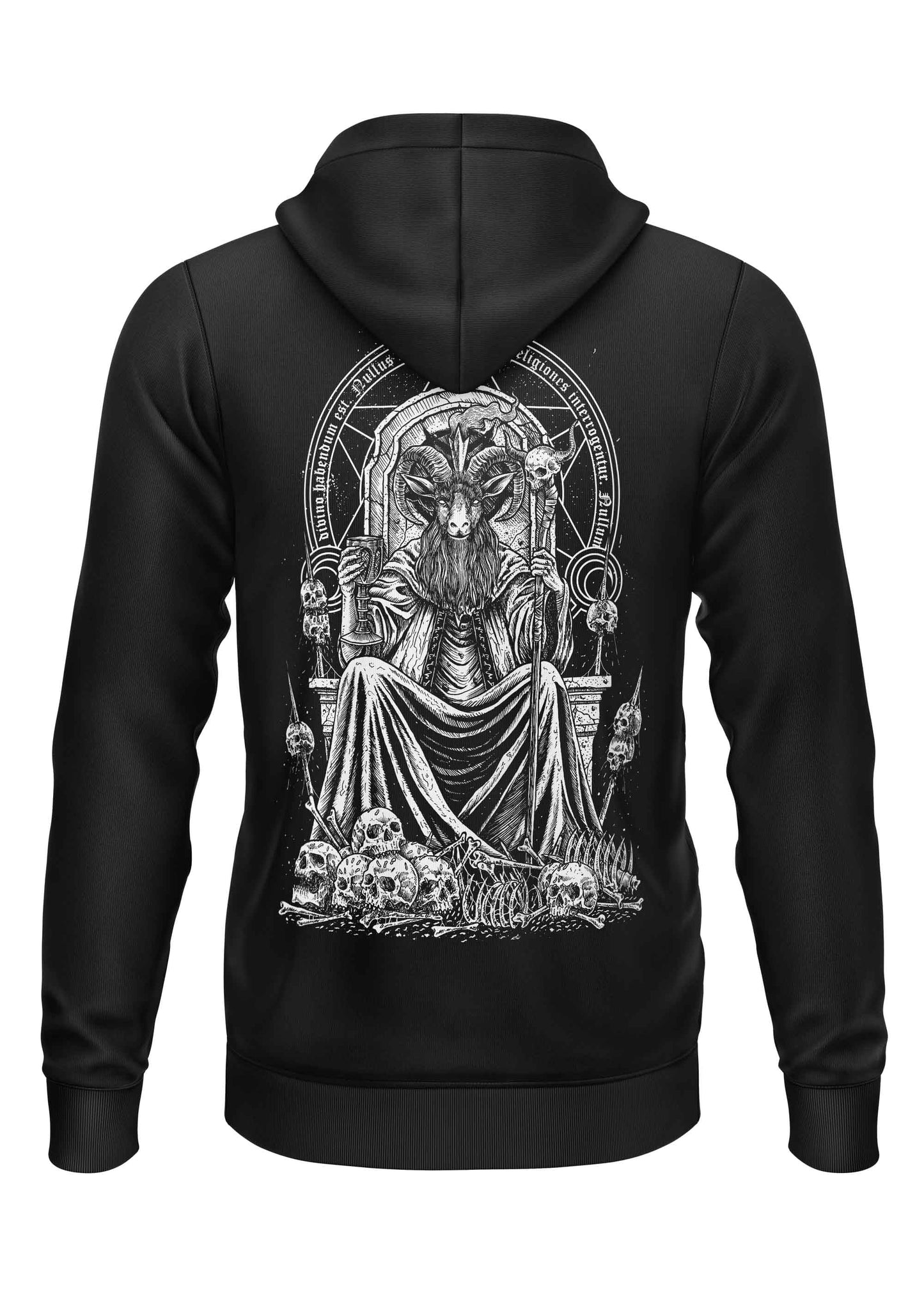 Schwarzes Gothic-Hoodie mit Baphomet-Thron-Rückenprint