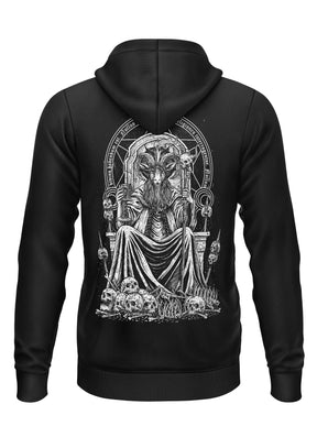 Schwarzes Gothic-Hoodie mit Baphomet-Thron-Rückenprint
