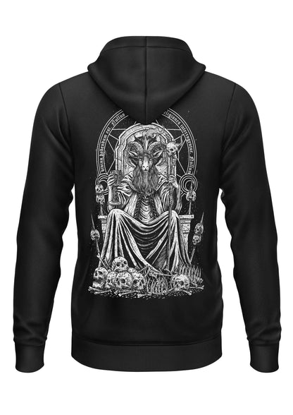 Schwarzes Gothic-Hoodie mit Baphomet-Thron-Rückenprint