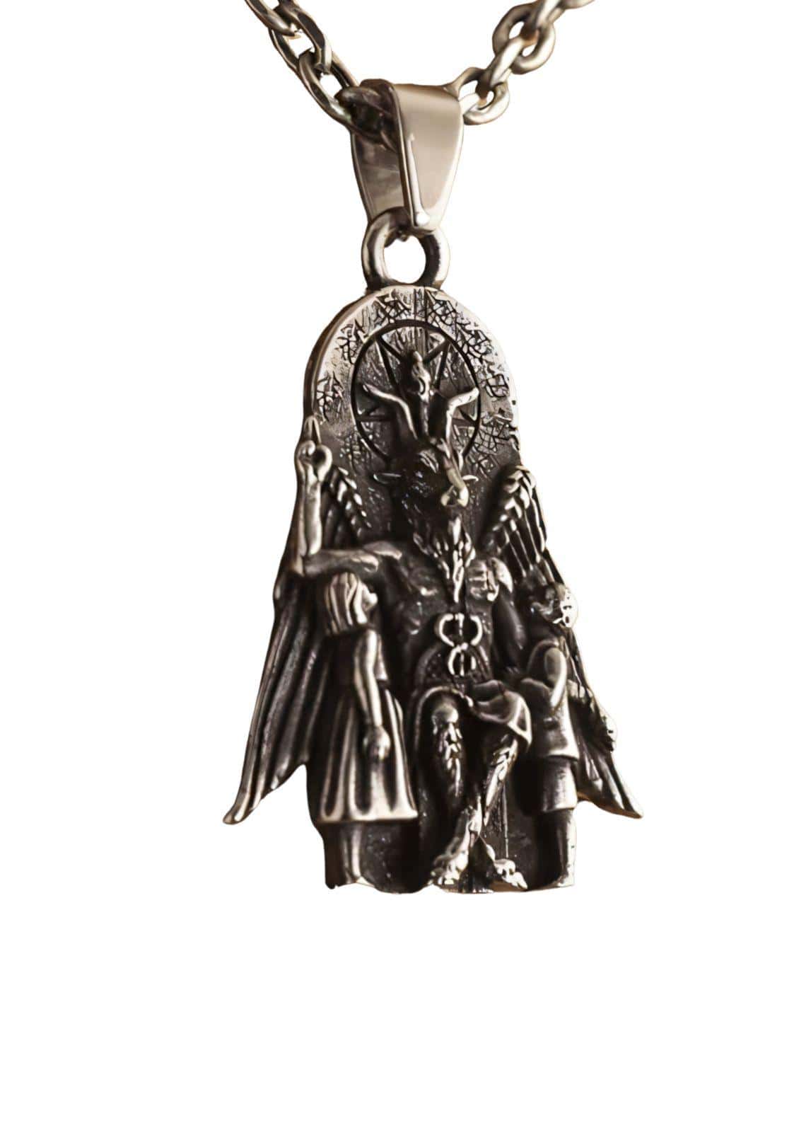 Silberner stainless steel baphomets throne halskette mit detailliertem baphomet und owl skull pendant design