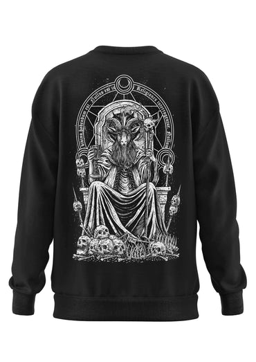 Schwarzes schweres unisex-sweatshirt mit baphomets throne grafik aus recyceltem polyester