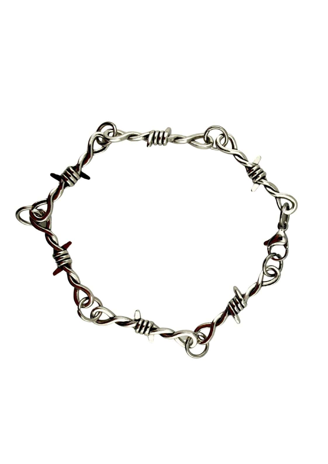 Silberner barbed wire armband aus hochwertigem edelstahl mit gedrehten gliedern und spitzen stacheln
