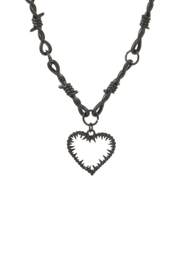 Schwarze barbed wire love halskette mit herz anhänger aus stahldraht für draht liebe schwarz look