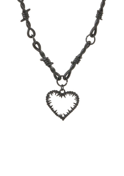 Schwarze barbed wire love halskette mit herz anhänger aus stahldraht für draht liebe schwarz look