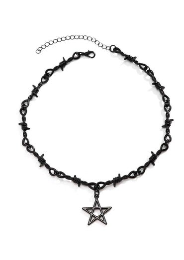 Schwarze barbed wire pentagram halskette aus aluminium pulverbeschichtetem draht pentagram schwarz mit pentagramm anhänger