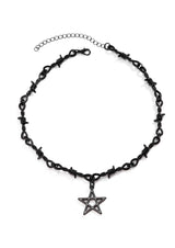Schwarzer StachelDraht-Choker mit Pentagramm-Anhänger, Metall