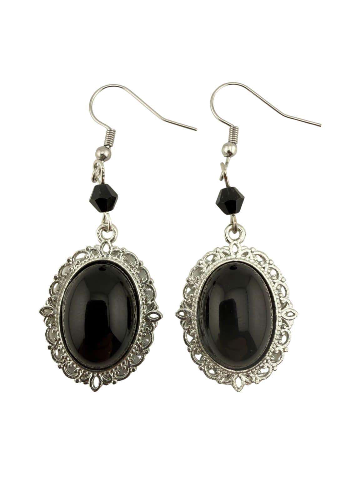 Baroque black stone silber ohrringe mit ovalen schwarzen onyxsteinen und filigranen schwarzen perlen