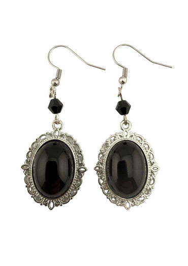 Baroque black stone silber ohrringe mit ovalen schwarzen onyxsteinen und filigranen schwarzen perlen