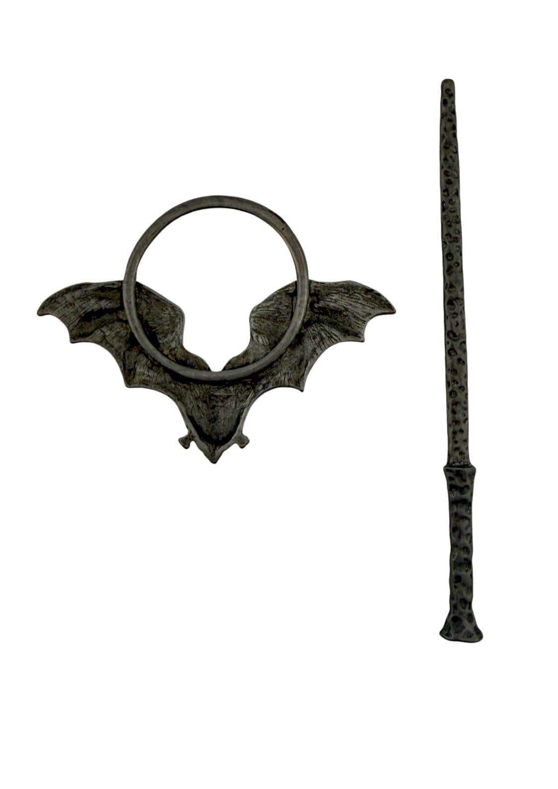 Schwarze bat circle haarklammer mit texturierten flügeln und passendem dunklen mondfalter haar accessoire