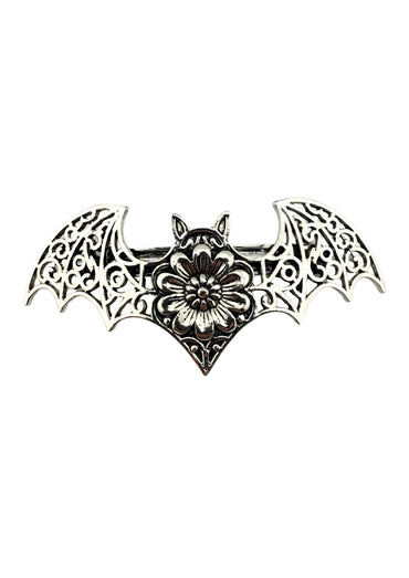 Silberne bat flower haarklammer in form einer fledermaus mit filigranen flügeln und floralem mitteldesign