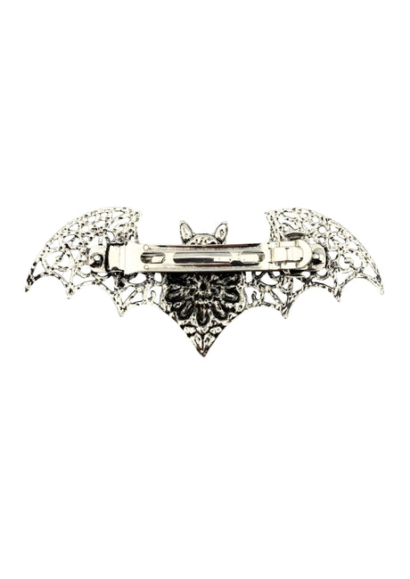 Silberne Fledermaus-Haarklammer BAT FLOWER mit gotischem Metall und Spitze