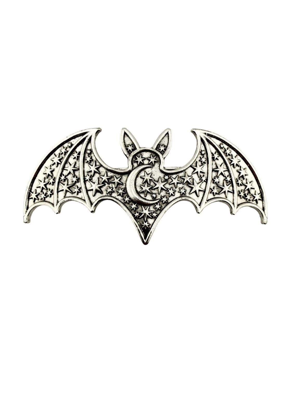 Silberner bat moon and stars haarklammer mit sternen und mond detail als gothic hair clip und haarschmuck