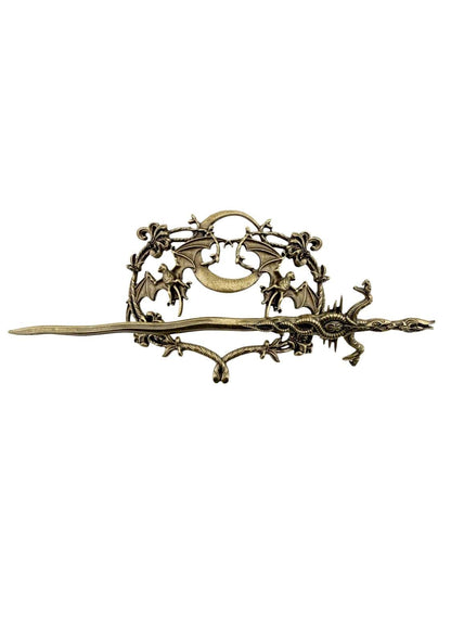 Antike goldoberfläche bat mond elegante haarnadel mit messing drachen schwert brieföffner und floralen details